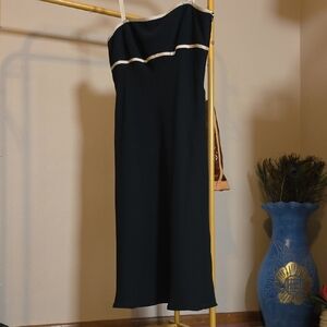 Maggy London Strapless Black Midi Dress with Cream Trim